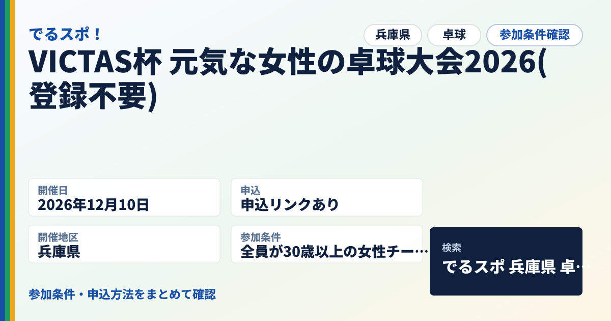 VICTAS杯 元気な女性の卓球大会2026(登録不要)