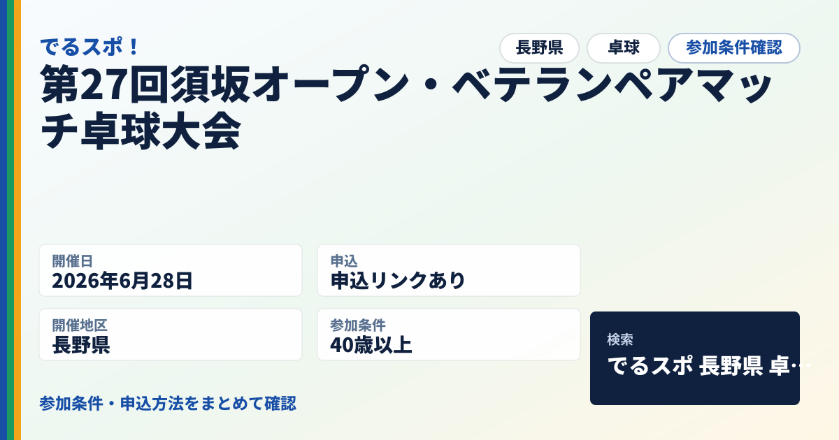 第27回須坂オープン・ベテランペアマッチ卓球大会