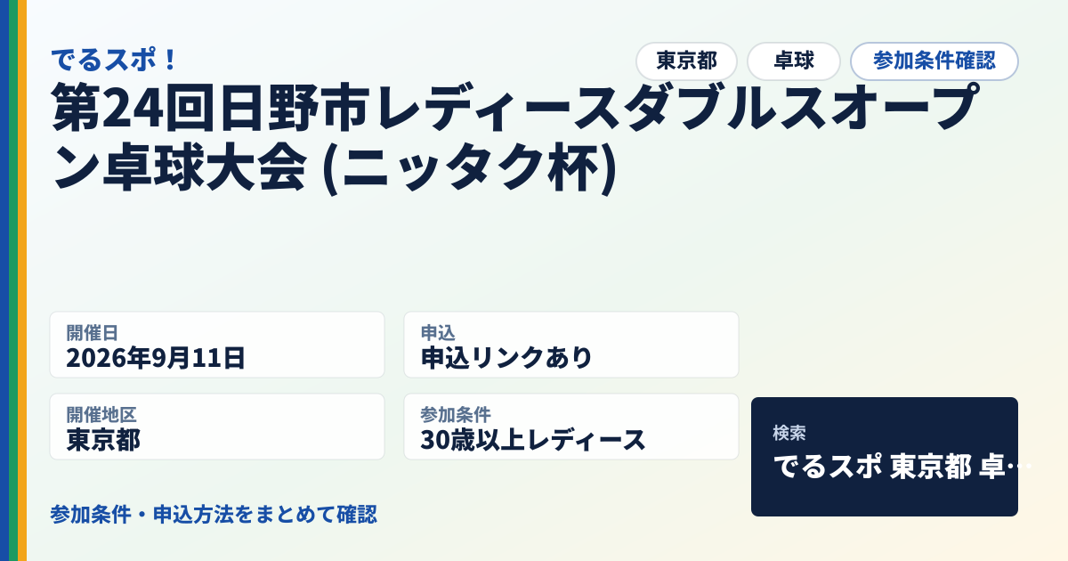 第24回日野市レディースダブルスオープン卓球大会 (ニッタク杯)