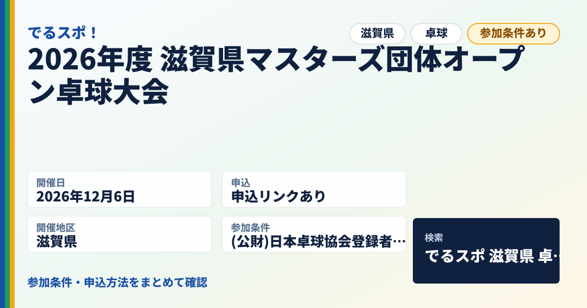 2026年度 滋賀県マスターズ団体オープン卓球大会