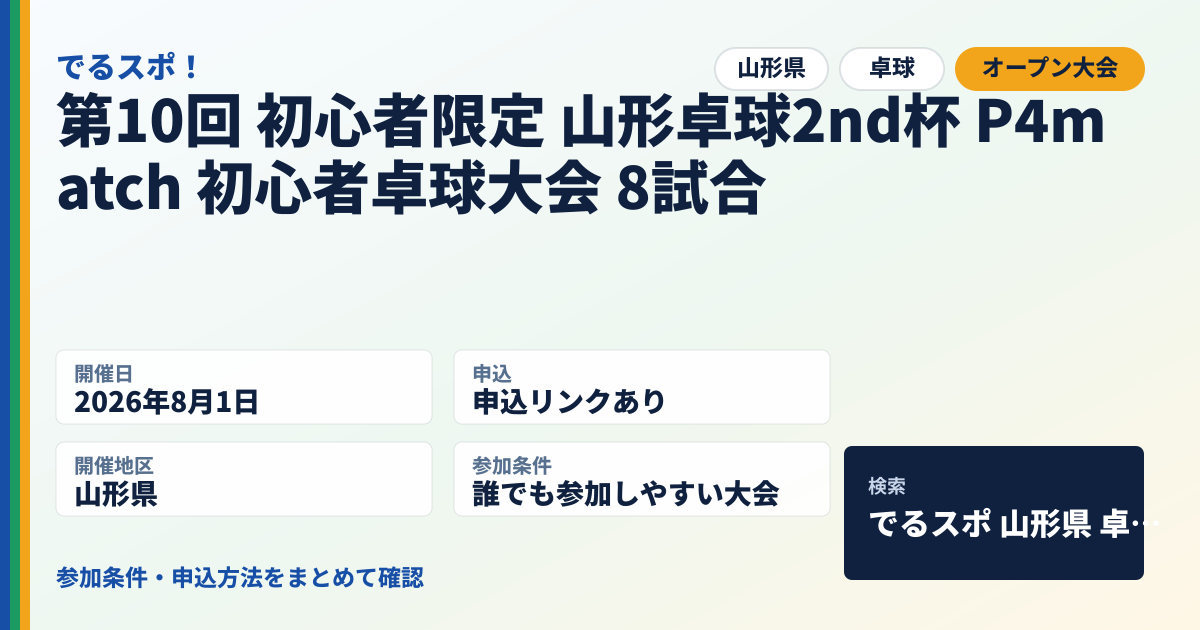 第10回 初心者限定 山形卓球2nd杯 P4match 初心者卓球大会 8試合
