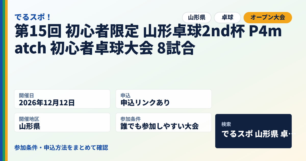 第15回 初心者限定 山形卓球2nd杯 P4match 初心者卓球大会 8試合