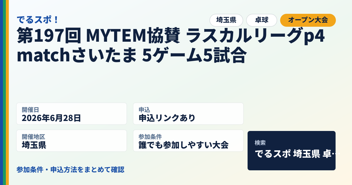 第197回 MYTEM協賛 ラスカルリーグp4matchさいたま 5ゲーム5試合