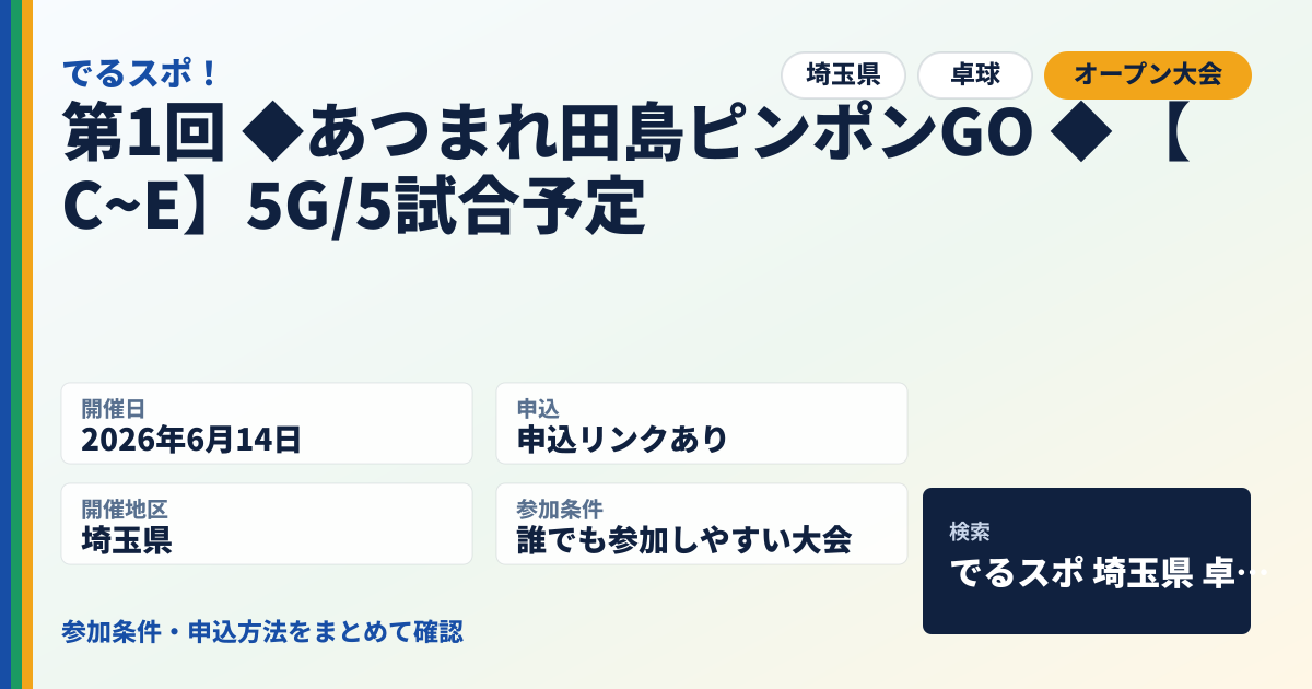 第1回 ◆あつまれ田島ピンポンGO ◆ 【C~E】5G/5試合予定