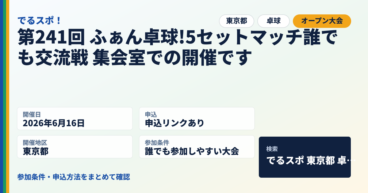第241回 ふぁん卓球!5セットマッチ誰でも交流戦 集会室での開催です