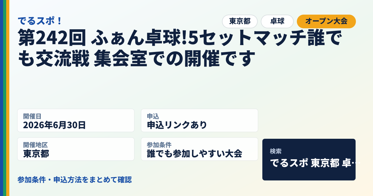 第242回 ふぁん卓球!5セットマッチ誰でも交流戦 集会室での開催です